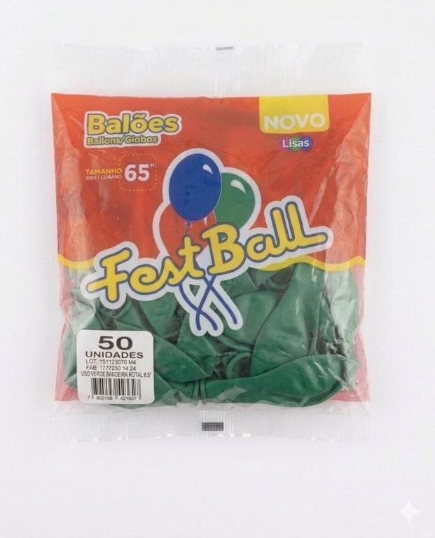 BALAO LISO 50UN - Nr 6,5 -  PCT C/ 5 UN - VERDE BANDEIRA - FEST BALL