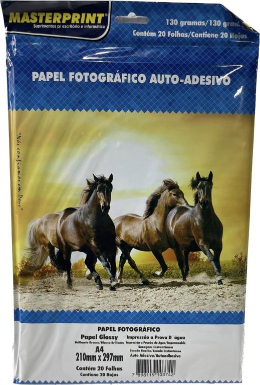 PAPEL FOTOGRAFICO - ADESIVO BRILHO -  CAVALO - 130g - PCT C/ 20Fls - MASTERPRINT