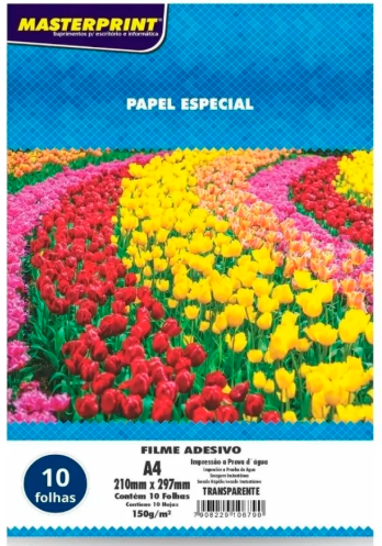 PAPEL FOTOGRAFICO FILME ADESIVO VINIL TRANSPARENTE - 150g - PCT C/10 - MASTERPRINT
