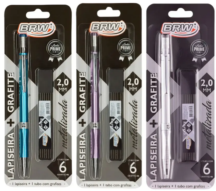 LAPISEIRA 2.0 mm  - OURO-PRATA-AZUL   + GRAFITE - BLISTER PCT C/12UN - BRW