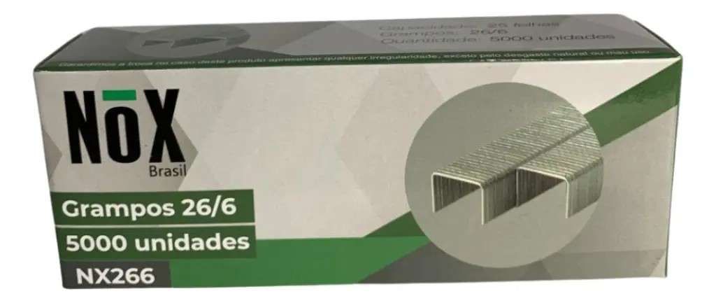 GRAMPO P/ GRAMPEADOR 26/6 - CX C/ 5.000 UN - PCT C/ 10UN - NOX