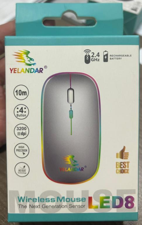MOUSE SEM FIO - PRETO - 3200 DPI - COM BATERIA RECARREGAVEL - LED 8- YELANDAR