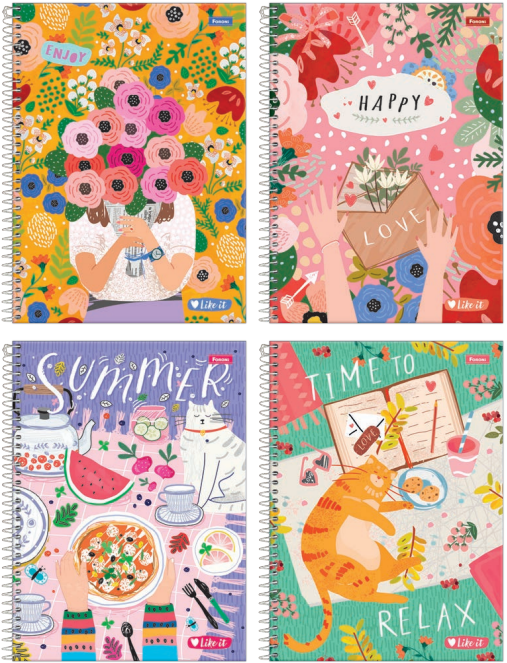 CADERNO 1X1 80Fls - PCT C/ 4 - LIKE IT - 9355-6 - FORONI