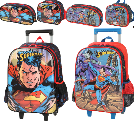 39872 - KIT MOCHILA COM RODAS + LANCHEIRA + ESTOJO - SUPER MAN - UN - LUXEL