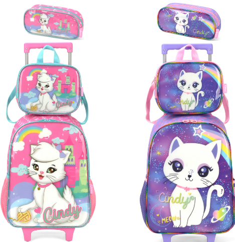 39042 - KIT MOCHILA COM RODAS + LANCHEIRA + ESTOJO - CINDY - UN - LUXEL