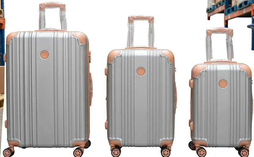 10345 - KIT MALA 3 EM 1 - BORDO , MEDIA , GRANDE - ABS - GIRO 360 - PRATA PREMIUM