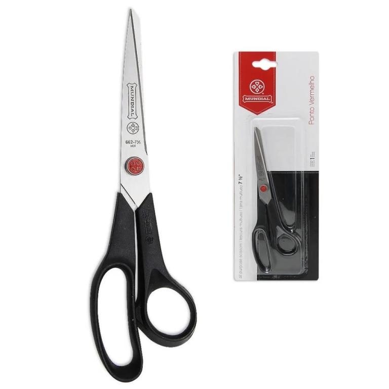 TESOURA 19 CM - PONTO VERMELHO 662 - EASY CUT 7 1/2 - PRETA - MUNDIAL