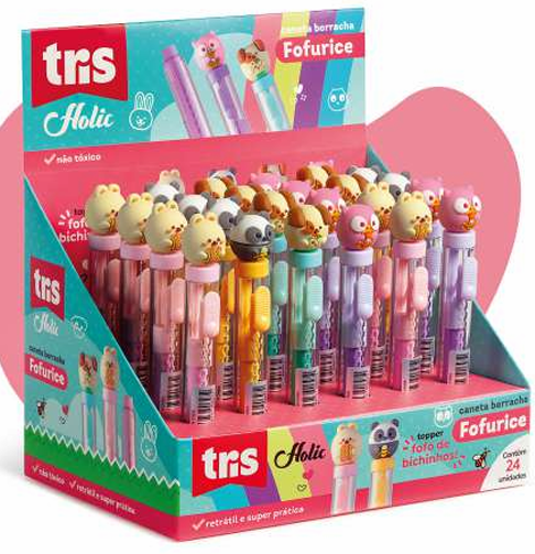 CANETA BORRACHA - TRIS HOLIC FOFURICIES - DISPLAY C/ 24UN - 906465 - TRIS