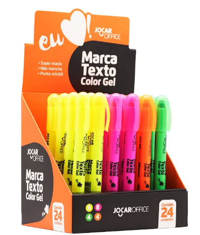MARCA TEXTO GEL - CORES NEON SORTIDO - CX C/ 24 UN - 96109 - JOCAR
