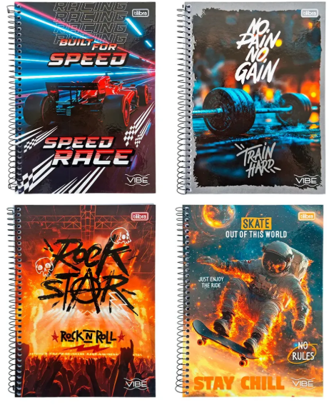 CADERNO 1X1 80Fls - PCT C/ 4 - VIBE MASCULINO - 395323 - TILIBRA