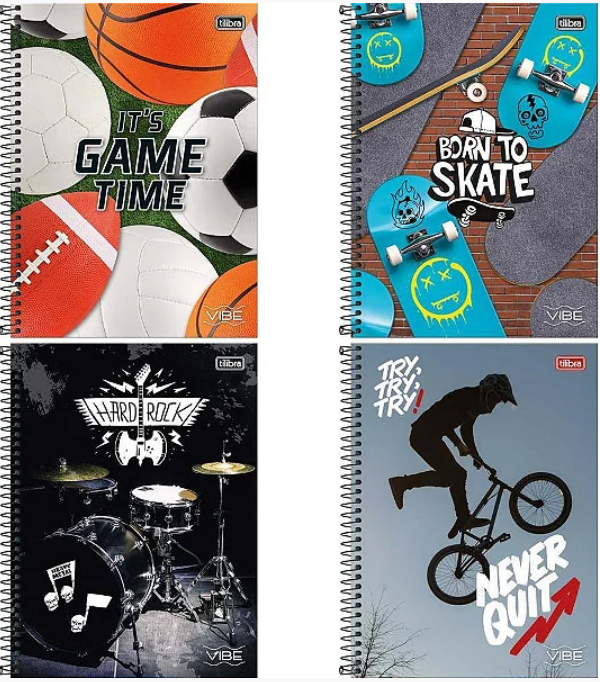 CADERNO 12X1 192Fls - PCT C/ 4 UN - VIBE MASCULINO - 395331 - TILIBRA