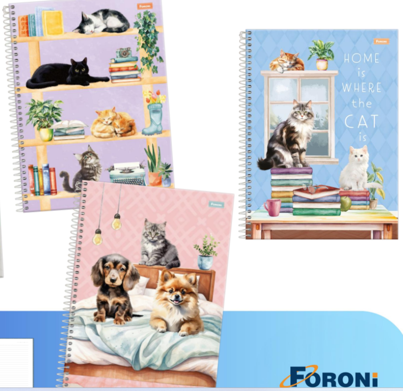 CADERNO 10X1 160Fls - PCT C/ 4 UN - FURFRIENDS - 7061-0 - FORONI