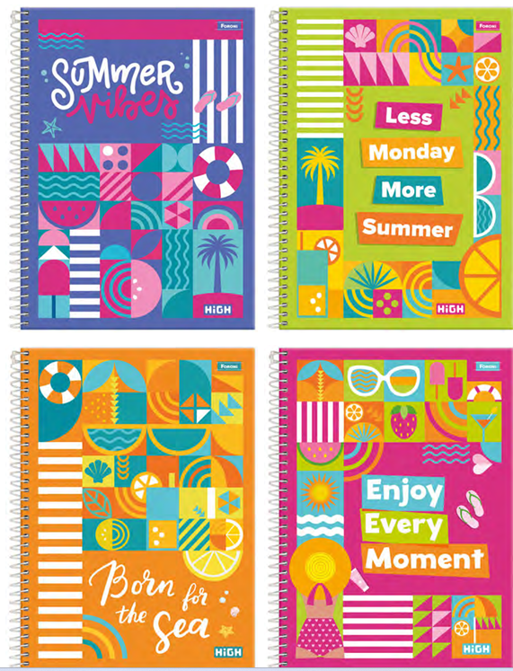 CADERNO 1X1 80Fls - PCT C/ 4 UN - HIGH FEMININO - 7150-1 - FORONI