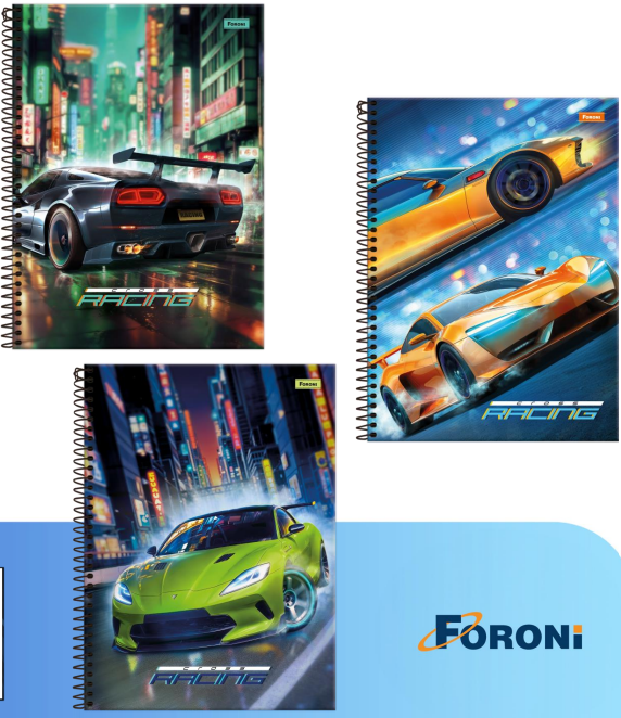 CADERNO 15X1 240Fls - PCT C/ 4 UN - CROSS RACING - 9048-9 - FORONI
