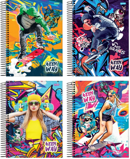 CADERNO 1/4 ESPIRAL 200fls - PCT C/5 - TEEN WAY - 71403-77 - JANDAIA