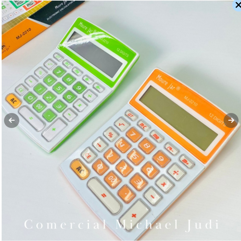 CALCULADORA  MJ2210 - 12 DIG. GRANDE - ACRILICO - PILHA COLORIDA - MOUREJAR