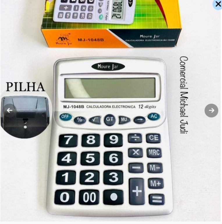 CALCULADORA MJ1048B - 12 DIG - PILHA - GRANDE - PRATA - BIG VISOR - MOUREJAR