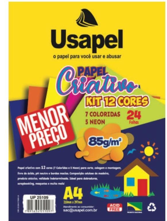 BLOCO CRIATIVO A4 - 24 Fls 12 CORES - 85g - CX C/ 20UN - 25109 - USAPEL