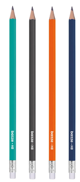 LAPIS PRETO C/ BORRACAHA - CORES SORTIDAS - CX C/ 72UN - 902900 - BAZZE TRIS