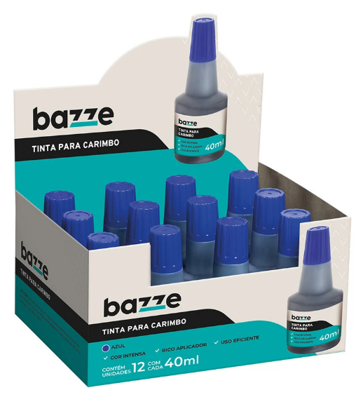 TINTA PARA CARIMBO - 40ML - PCT C/ 12 UN - AZUL - 900098 - BAZZE TRIS