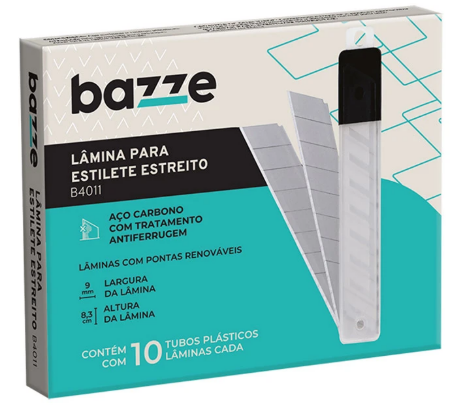 LAMINA ESTILETE ESTREITA 9mm CX C/ 10 ESTOJOS  - 629704 - BAZZE TRIS