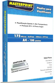 PLASTICO PARA PLASTIFICACAO - 0,7mm GROSSO - 220 X 307mm - Pct C/ 100 Fls - A4