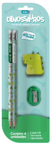 KIT LAPIS HB DINOSSAUROS - 2 LAPIS/APONTADOR/BORRACHA - PCT C/6 BLISTER - 2512118 - ONDA