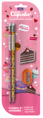 KIT LAPIS HB SWEET CUPCAKES - 2 LAPIS/APONTADOR/BORRACHA - PCT C/6 BLISTER - 2512104 - ONDA