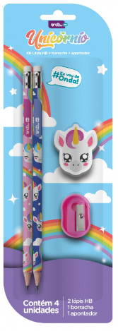 KIT LAPIS HB UNICORNIO - 2 LAPIS/APONTADOR/BORRACHA - PCT C/6 BLISTER - 2512085- ONDA