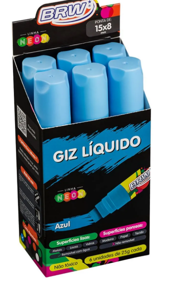 GIZ LIQUIDO - AZUL - PONTA LARGA 15mm (ESCREVER EM VIDRO) - ( UNIDADE ) COD GZ1505 - BRW
