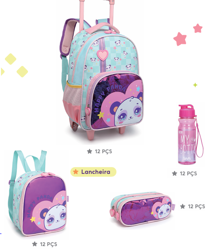 2697 - KIT MOCHILA C/ RODAS + LANCH + EST + GARRAFA - PANDA - NOVA RIO