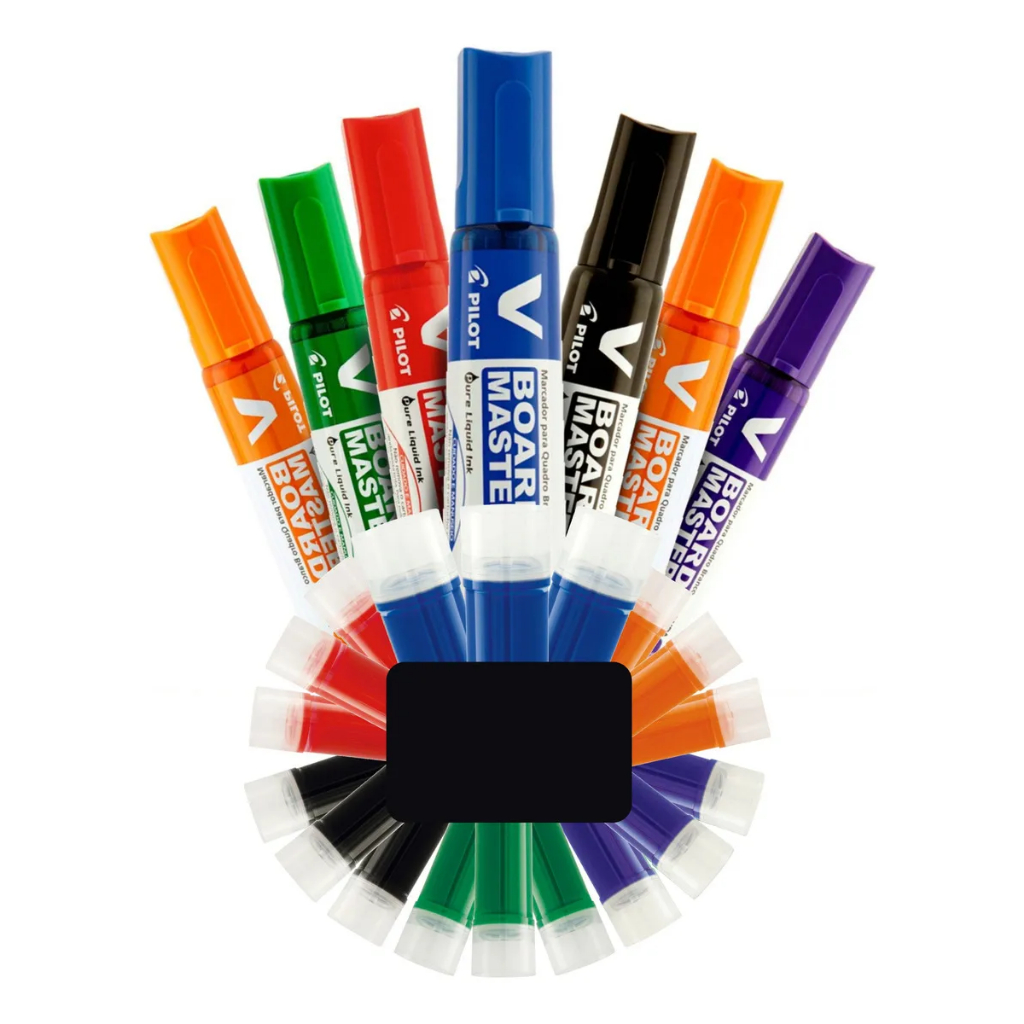 Kit Canetão Marcador Pilot V Board Master + 3 Refis Recarregáveis Quadro Branco