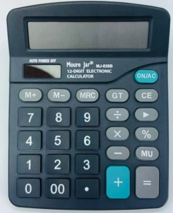 CALCULADORA  838 B  - 12 DIG - PRETA - GRANDE - PILHA - MJ838B - MOUREJAR