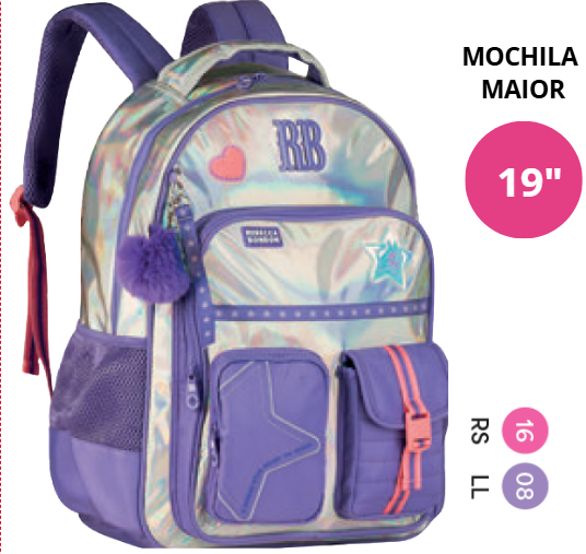 27020 - MOCHILA COSTAS FEMININA - PREMIUM METALISADA - CORES SORTIDAS REBECA BOMBOM - CLIO