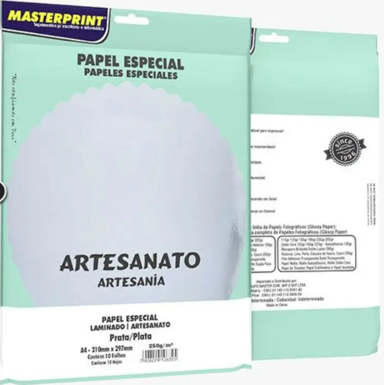 PAPEL LAMICOTE 250g C/ 10Fls - PRATA - 302070041 - MASTERPRINT
