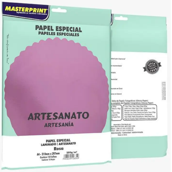 PAPEL LAMICOTE 250g C/ 10Fls - ROSA - 302070043 - MASTERPRINT