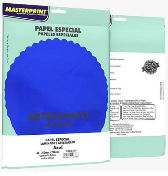 PAPEL LAMICOTE 250g C/ 10Fls - AZUL - 302070045 - MASTERPRINT