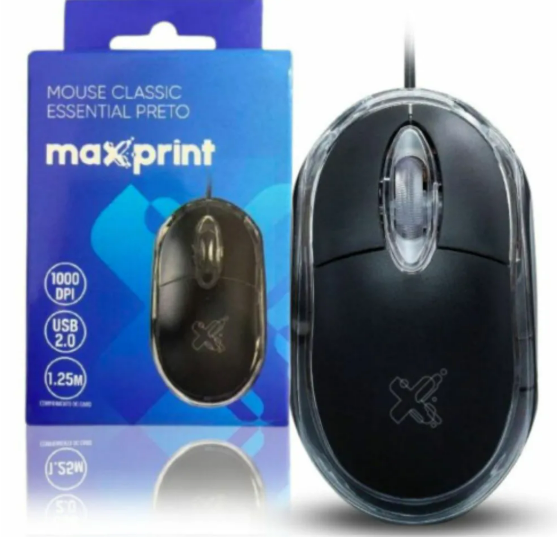 MOUSE OTICO - ESSENTIAL - PRETO - 1200 DPI - 60000164 - MAXPRINT