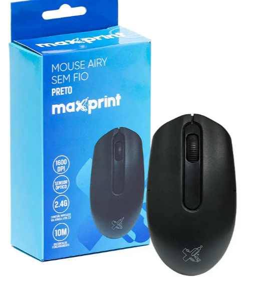 MOUSE SEM FIO - AIRY - 1600DPI - PRETO - UN - 60000139 - MAXPRINT