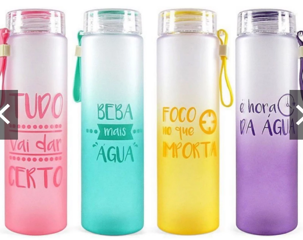 GARRAFINHA 420ML - FRASES MOTIVACIONAIS - CORPO TRANSPARENTE -  F5003 - FLASH