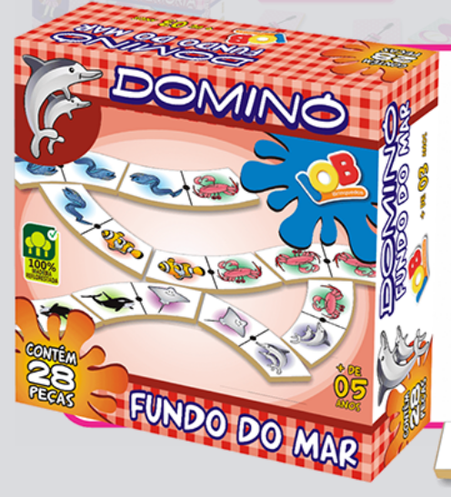 DOMINO EDUCATIVO - 28 PCS - FUNDO DO MAR - PEÇAS DE MADEIRA - CAIXA CARTONADA - C224 - IOB