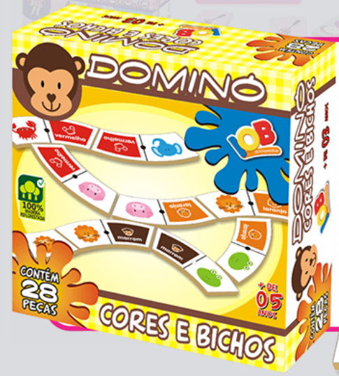 DOMINO EDUCATIVO - 28 PCS - CORES E ANIMAIS - PEÇAS DE MADEIRA - CAIXA CARTONADA - C240 - IOB