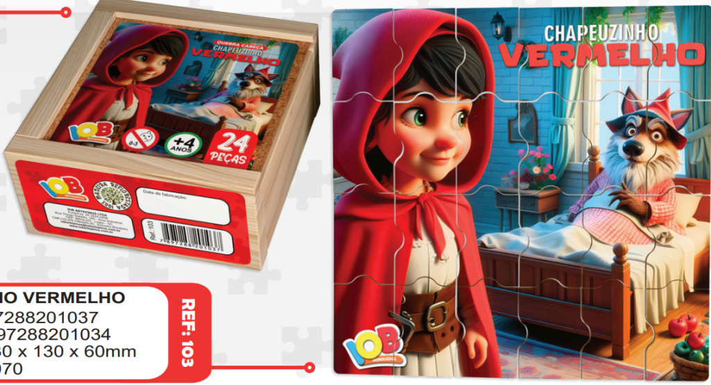 QUEBRA CABECA 24PECAS - CHAPEUZINHO VERMELHO - CAIXA DE MADEIRA - C103 - IOB