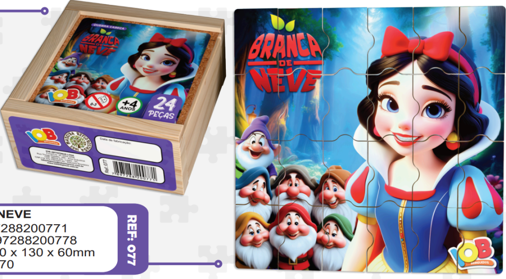 QUEBRA CABECA 24PECAS - BRANCA DE NEVE - CAIXA DE MADEIRA - C77 - IOB