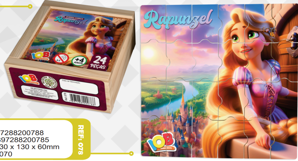 QUEBRA CABECA 24PECAS - RAPUNZEL - CAIXA DE MADEIRA - C78 - IOB