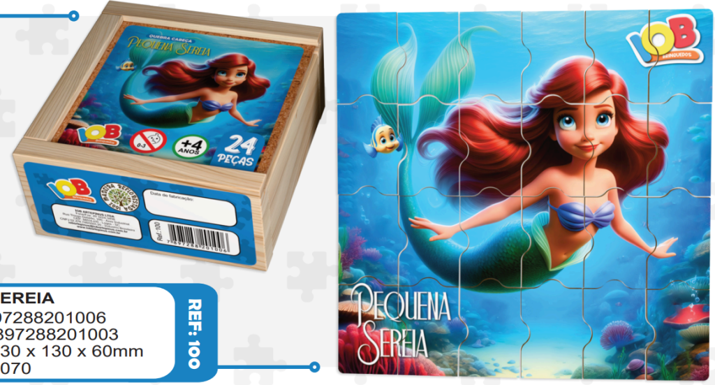 QUEBRA CABECA 24PECAS - A PEQUENA SEREIA - CAIXA DE MADEIRA - C100 - IOB