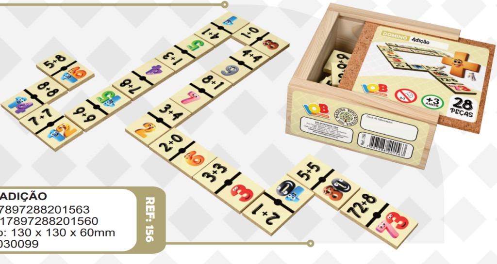DOMINO PEDAGOGICO 28PCS - ADICAO - CAIXA DE MADEIRA - C156 - IOB