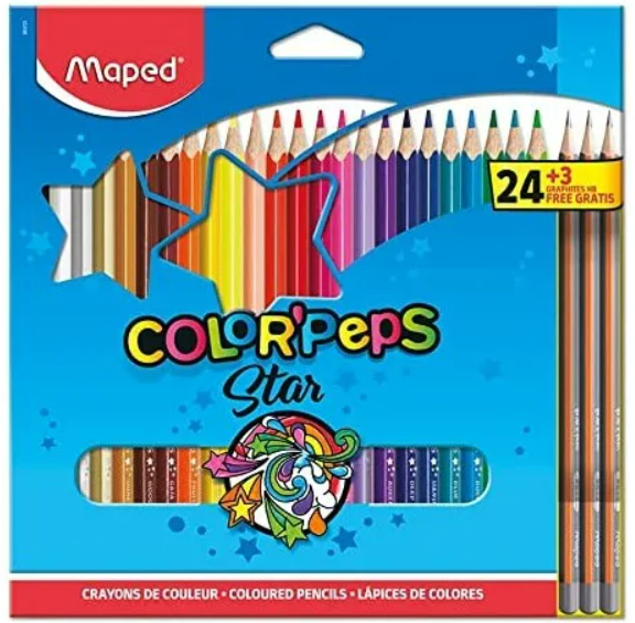 LAPIS DE COR - 24 CORES + 3 ESCREVER - MADEIRA - TRIANGULAR - PCT C/ 6 UN - 983703Z - MAPED