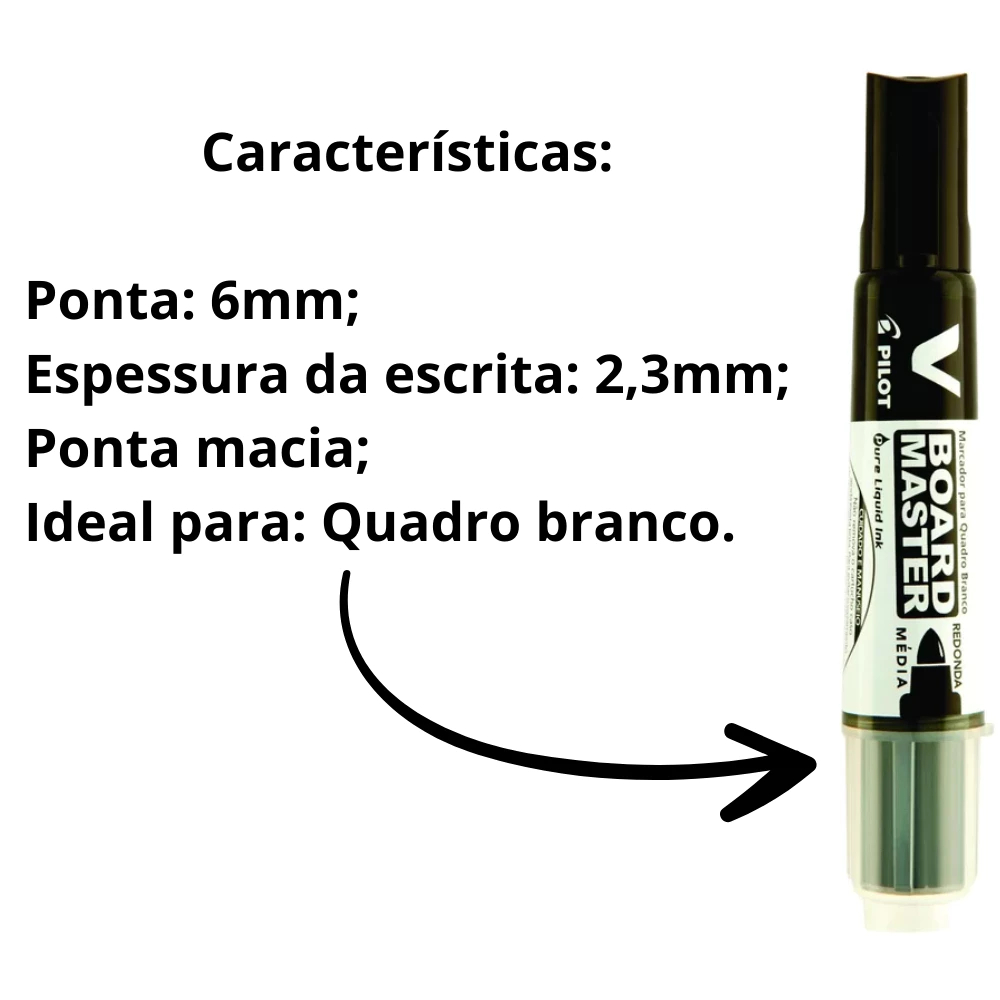 Kit 3 Pincel Marcador Quadro Branco Pilot V-Board Master Azul Preto Vermelho Recarregável