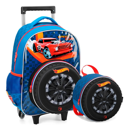 Mochila Escolar Infantil Luxcel Hot Wheels Azul